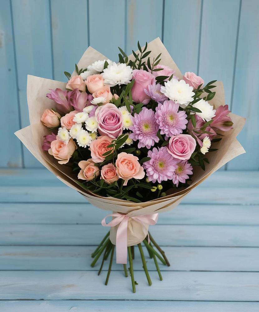 Букет цветов из: Хризантемы, Розы и Альстромерии в Становом