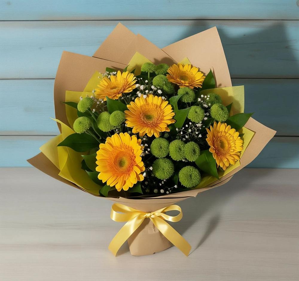 Букет цветов из: Герберы и Хризантемы в Становом