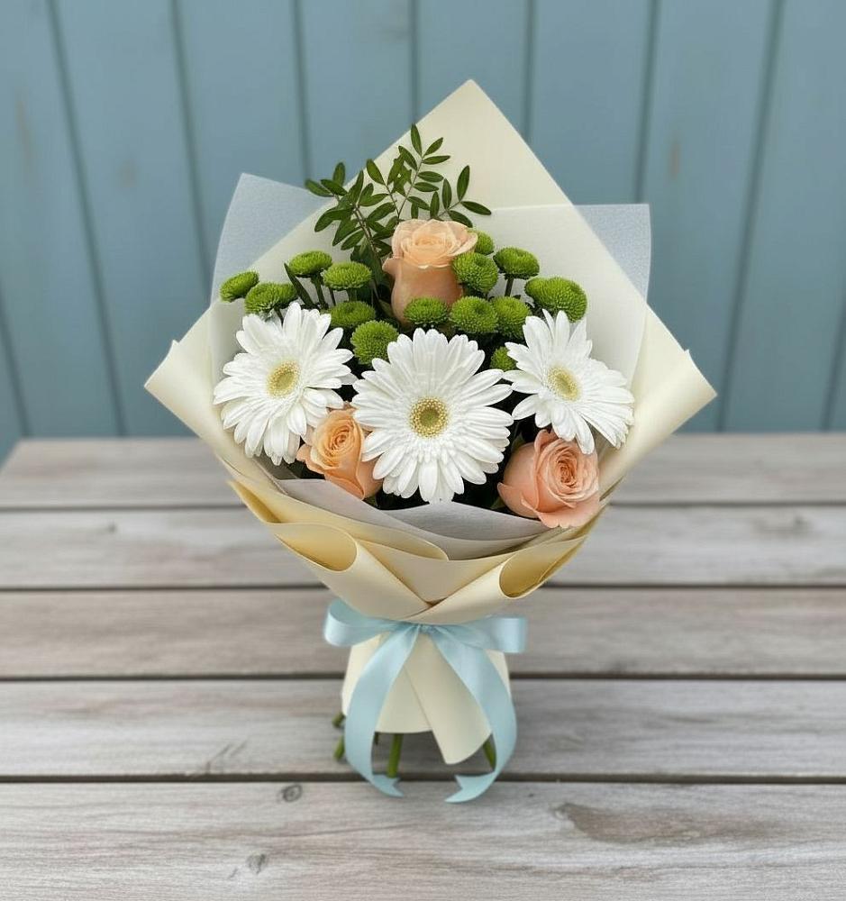 Букет цветов из: Герберы, Розы и Хризантемы в Становом