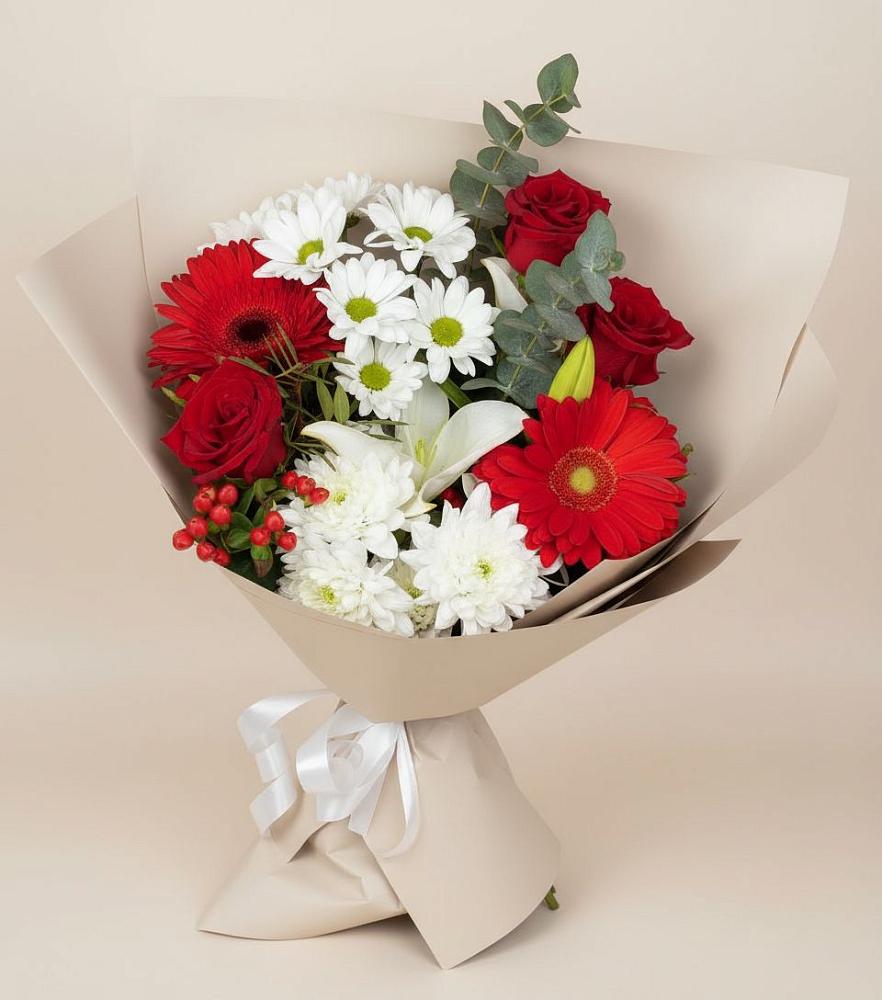 Букет цветов из: Розы, Хризантемы, Герберы и Лилии в Становом