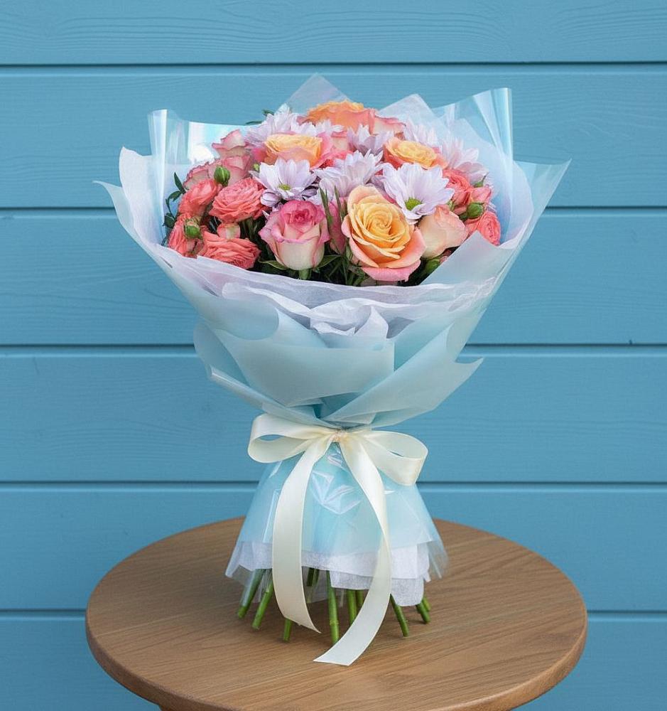 Букет цветов из: Хризантемы и Розы в Становом